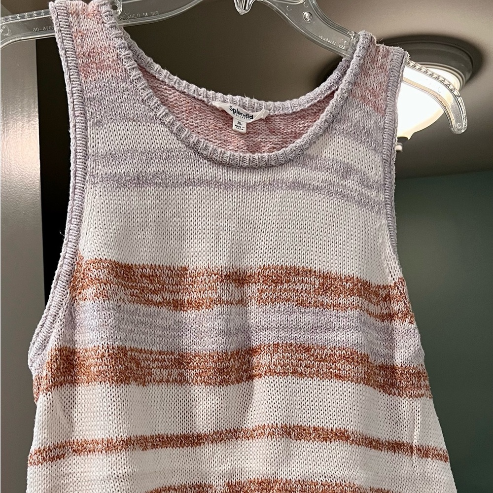 Splendid Striped Knit Tank Top in Cream, Light Purple & Rust Size XL